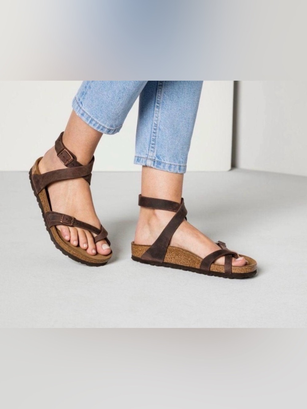 Birkenstock Brown Suede Strappy Cork Footbed Sandals